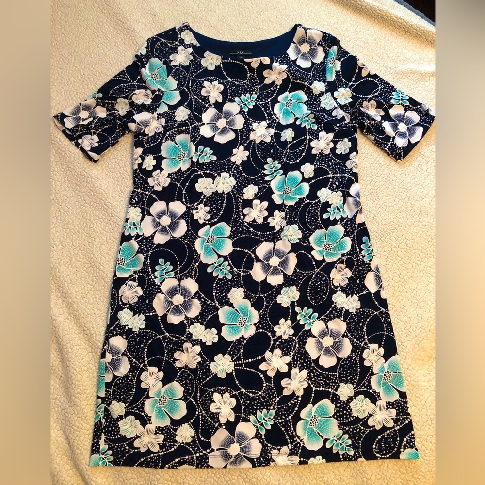 R&K Women's blue white green Floral Size 14 P Formal office party special event